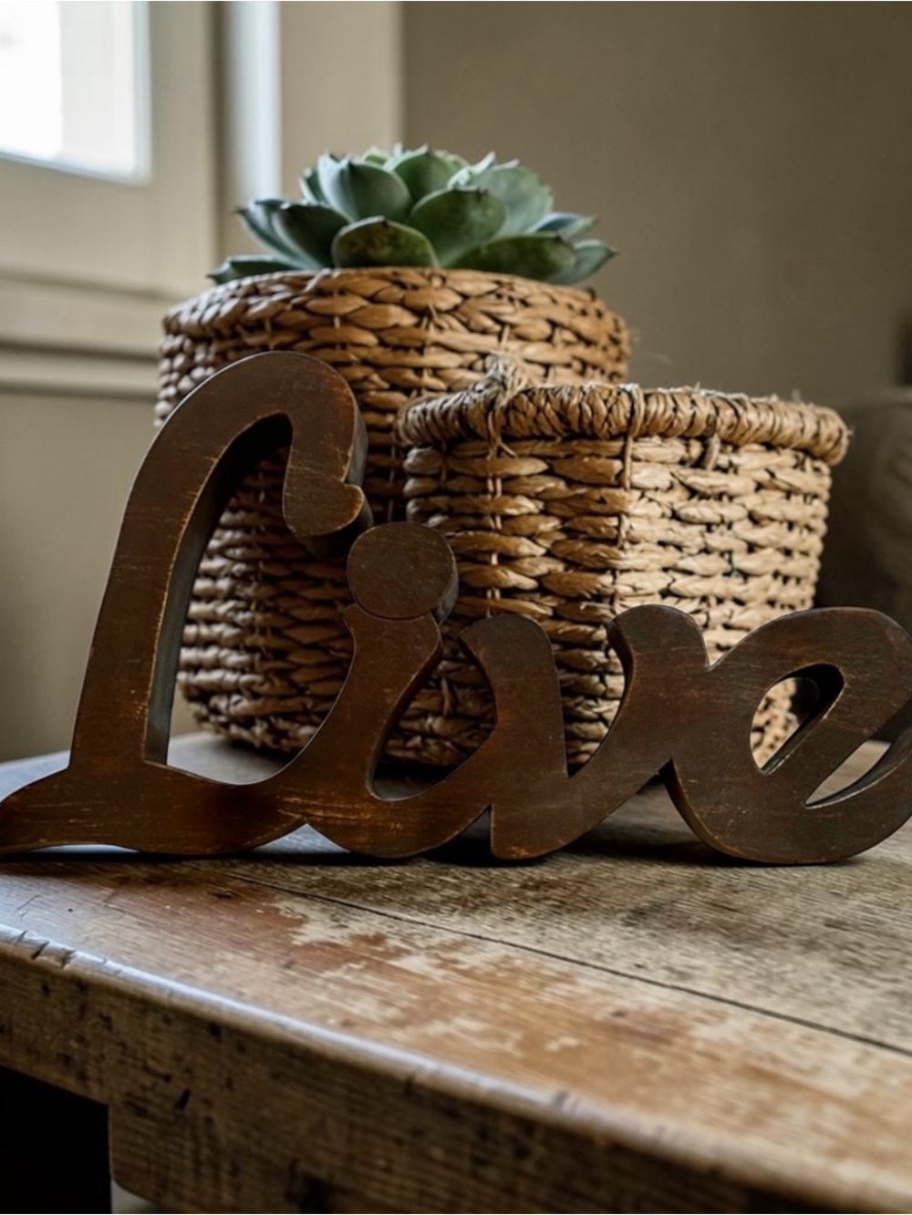 Pier 1 Imports Dark Brown Live Large Solid Wood Sign